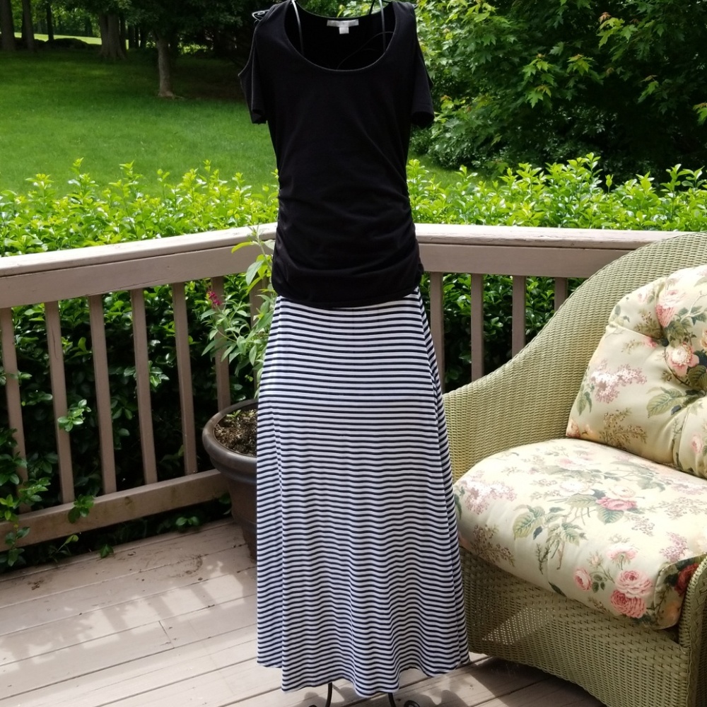 Ya L.A Striped Skirt/Boston ProperTop (blk)Set